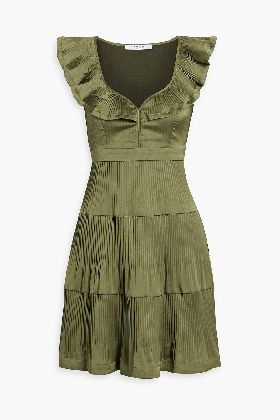 Derek Lam 10 Crosby Persis Ruffled Pleated Satin-crepe Mini Dress In Sage Green