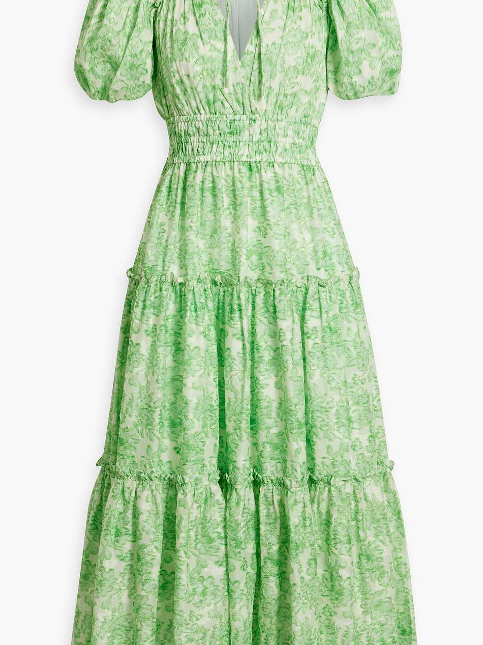 philippa tiered printed cotton-jacquard midi dress