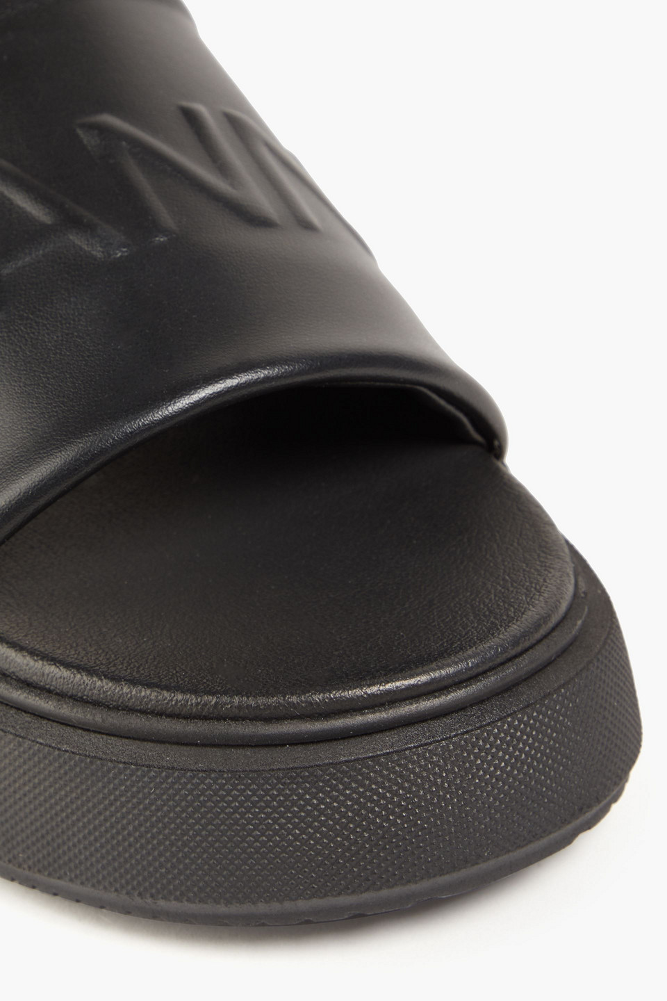 Ganni Logo-embossed Vegan Leather Platform Slides In Black
