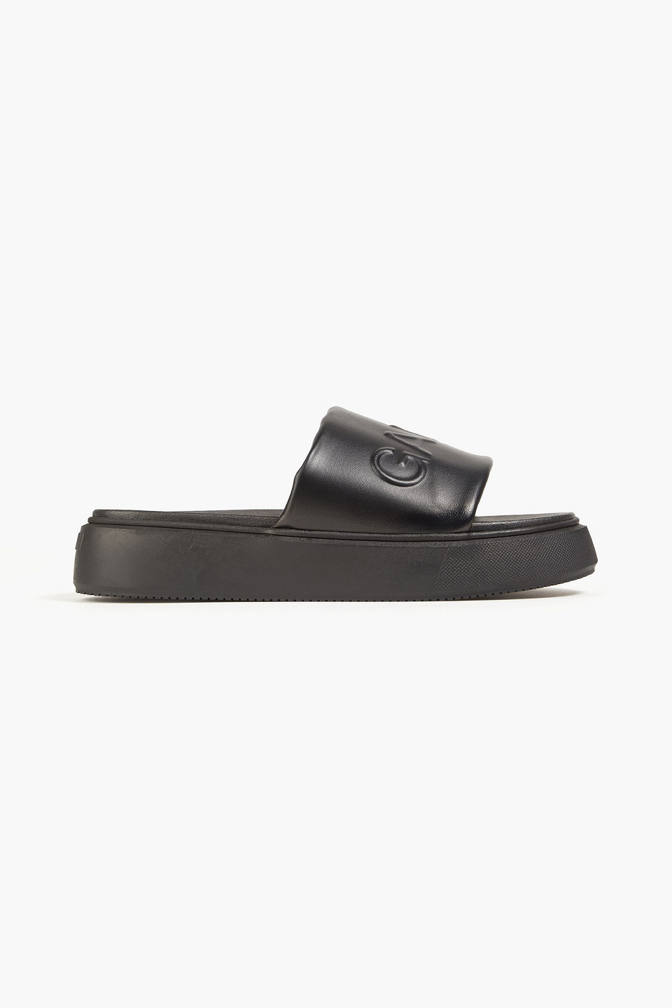 Ganni Logo-embossed Vegan Leather Platform Slides In Black