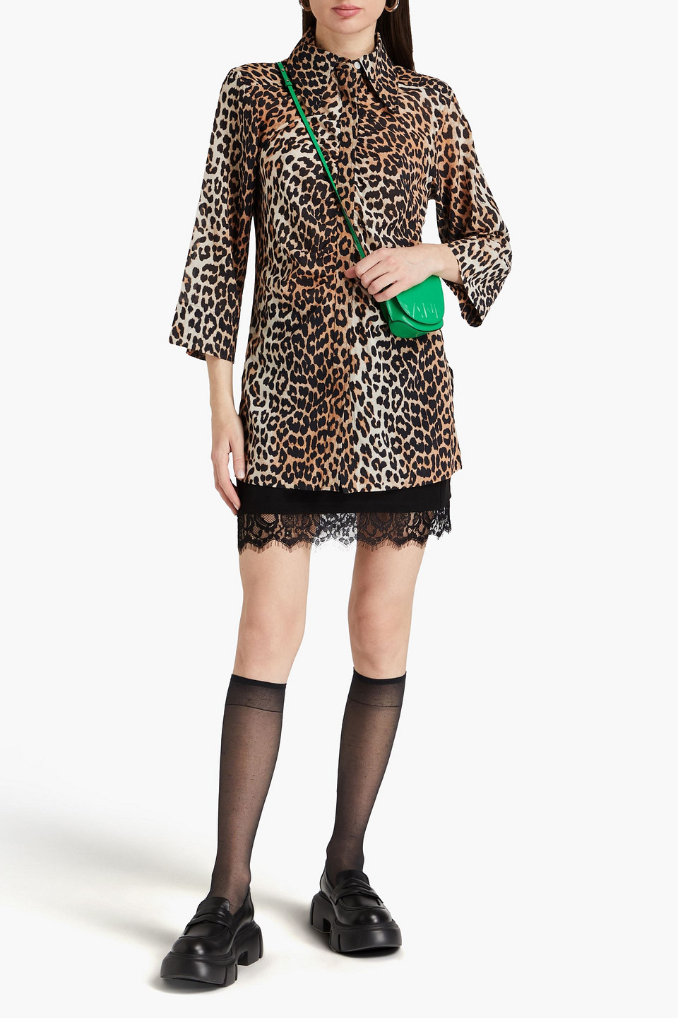 Ganni Organic Cotton Shirt All-over Leopard Print In Animal Print
