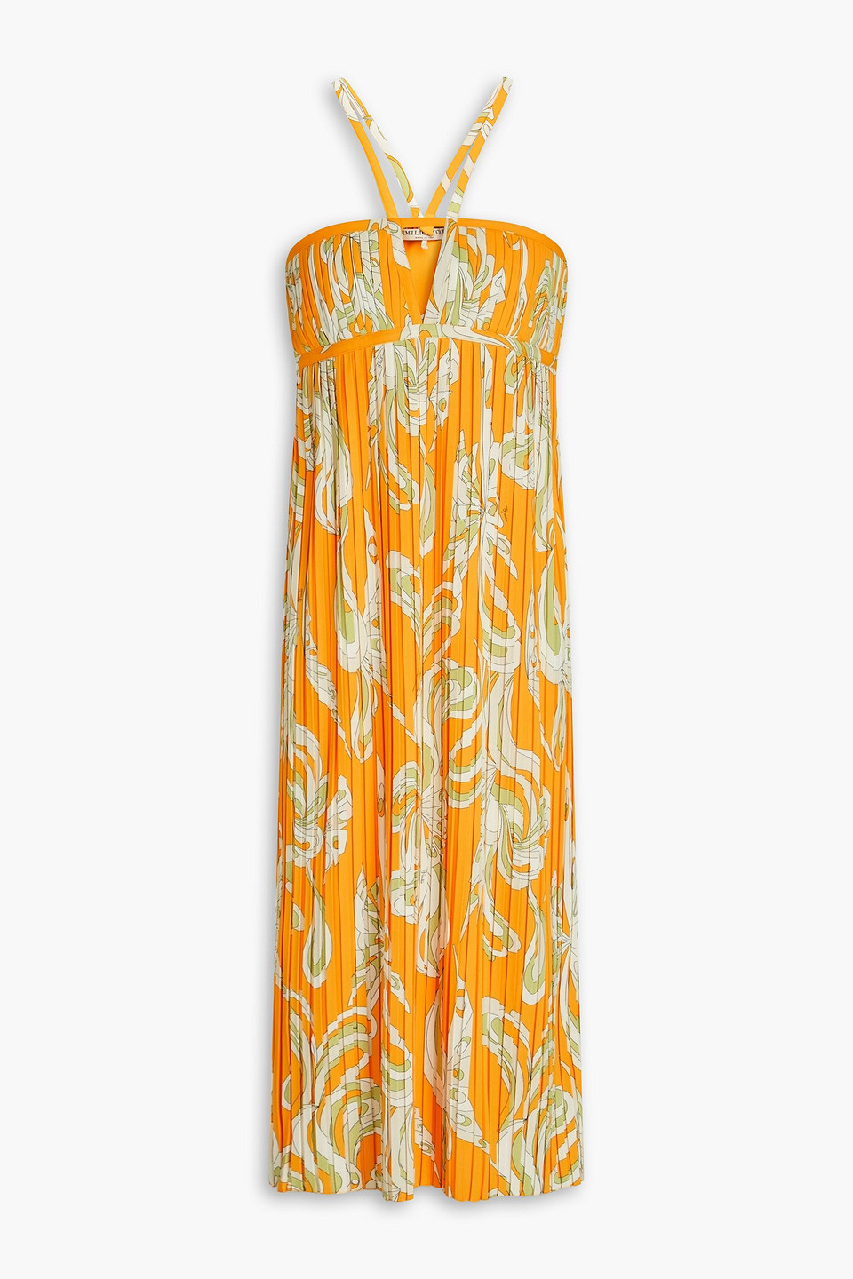 Pucci Pleated Printed Jersey Midi Dress In Yellow