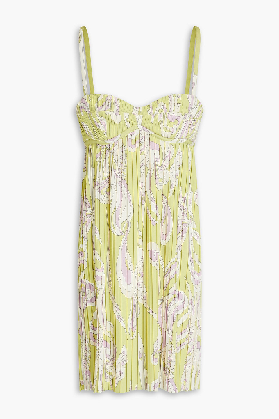 Pucci Cutout Pleated Printed Jersey Mini Dress In Light Green | ModeSens