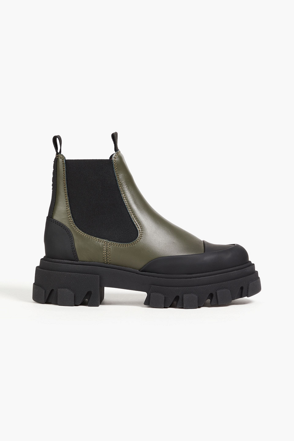Ganni Leather Chelsea Boots In Dark Green