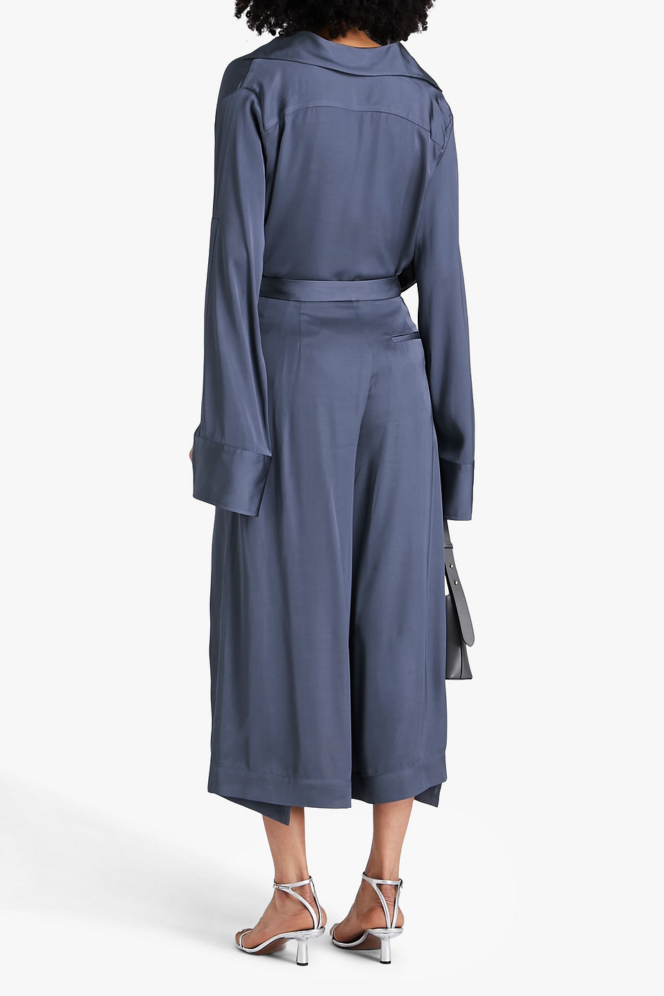 Shop Palmer Harding Pleated Satin Culottes In Storm Blue