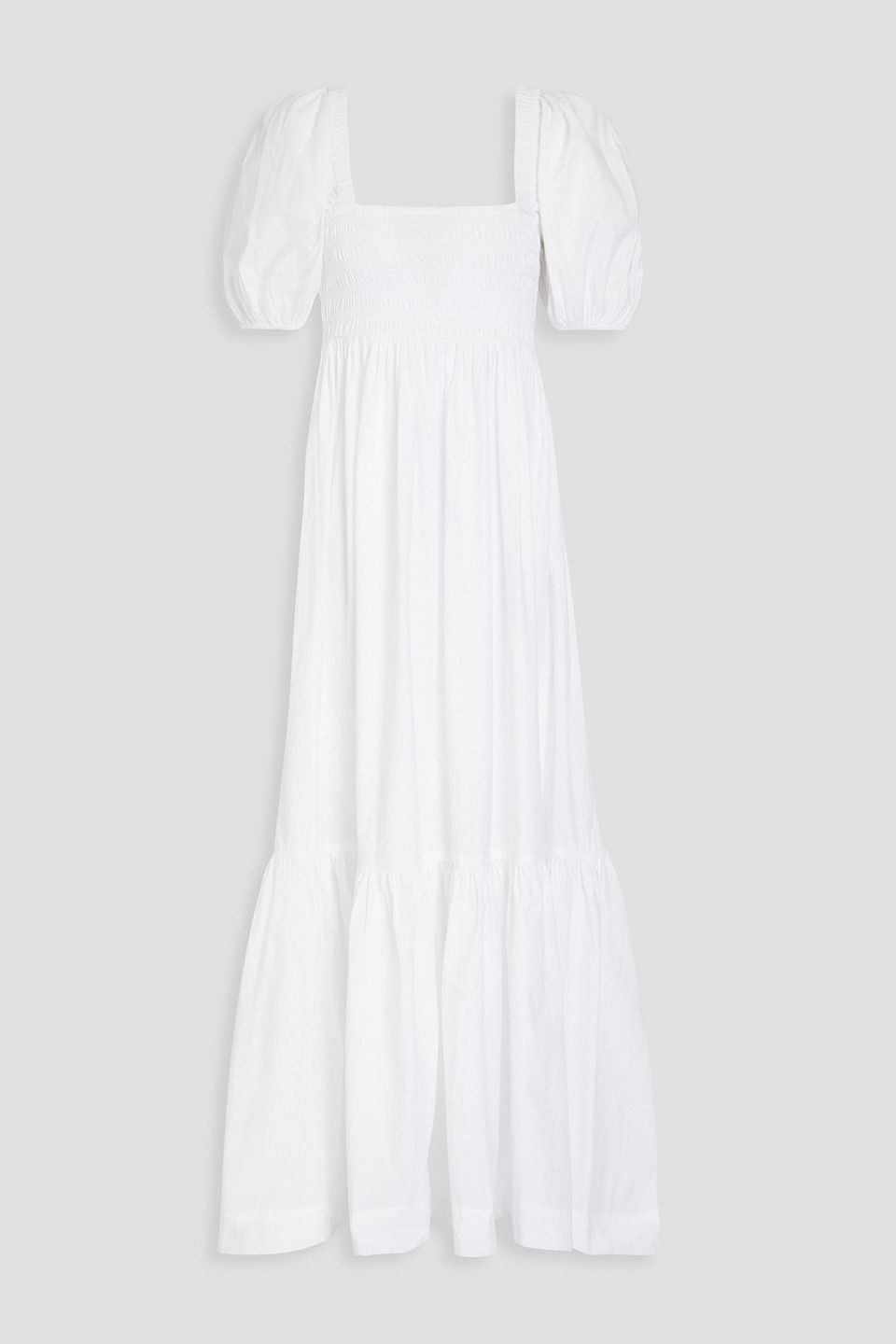 Shop Ganni Shirred Cotton-poplin Maxi Dress In White