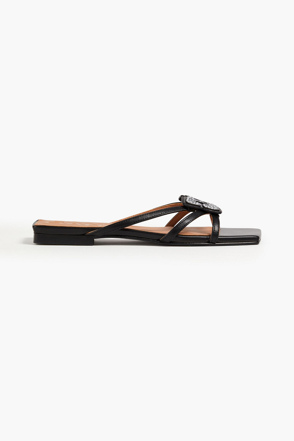 Ganni Black Butterfly Strass Flat Sandals