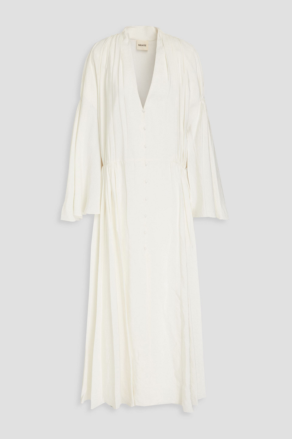 Khaite Leif Gathered Twill Maxi Dress In Cream