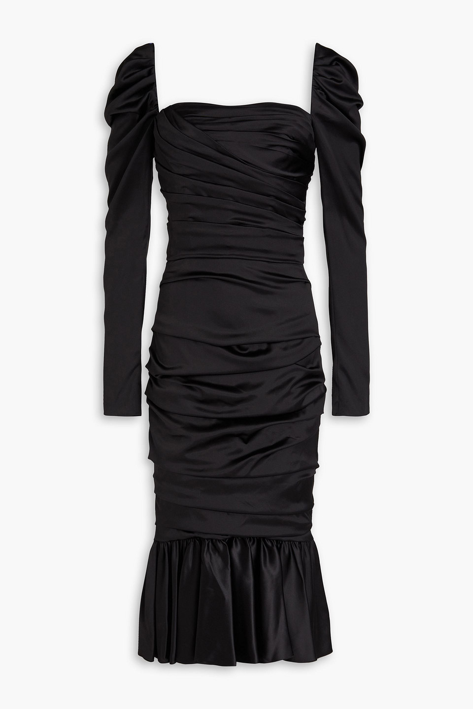 Dolce & Gabbana Fluted Silk-blend Satin Midi Dress In Black