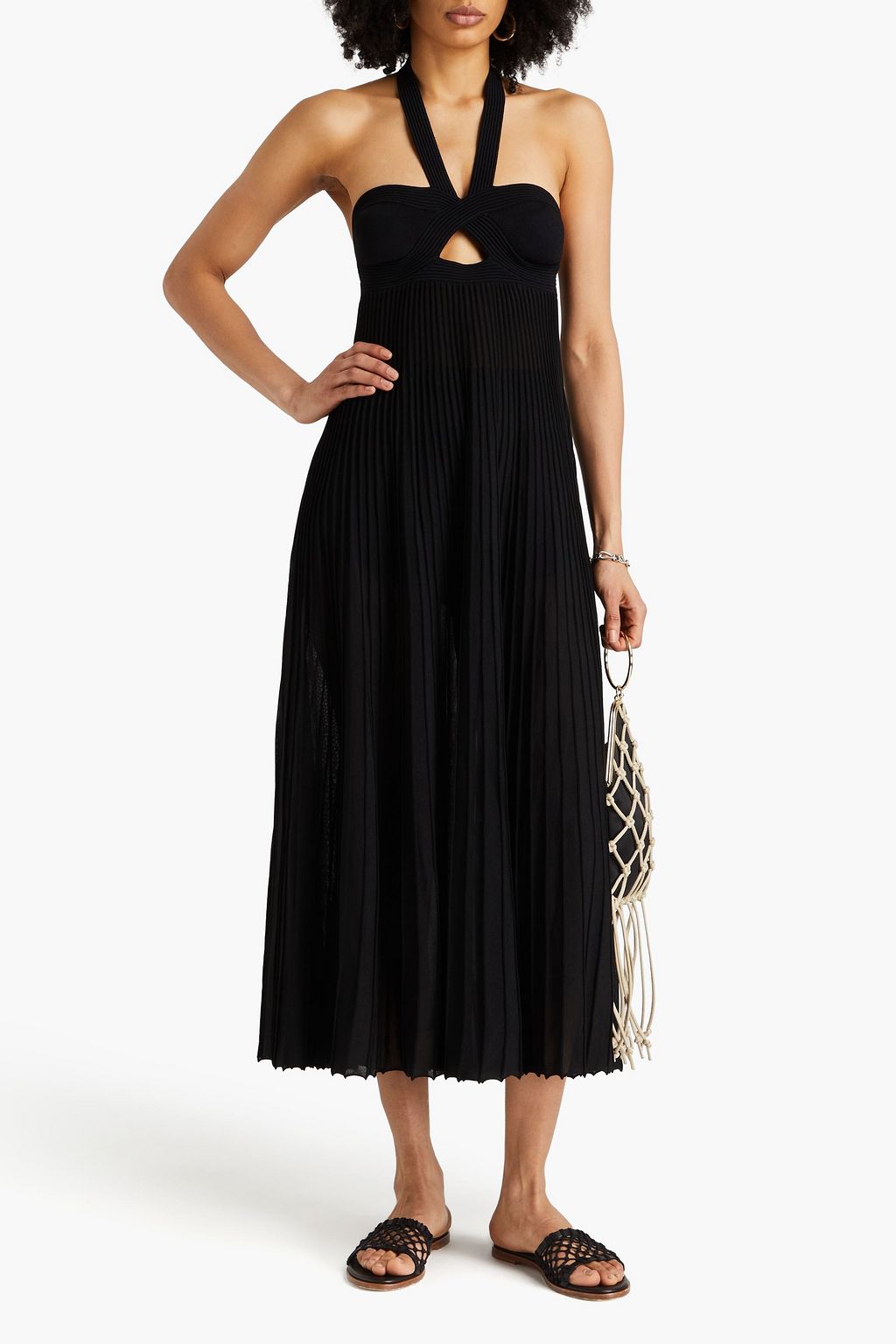 KHAITE Annika cutout ribbed-knit halterneck midi dress