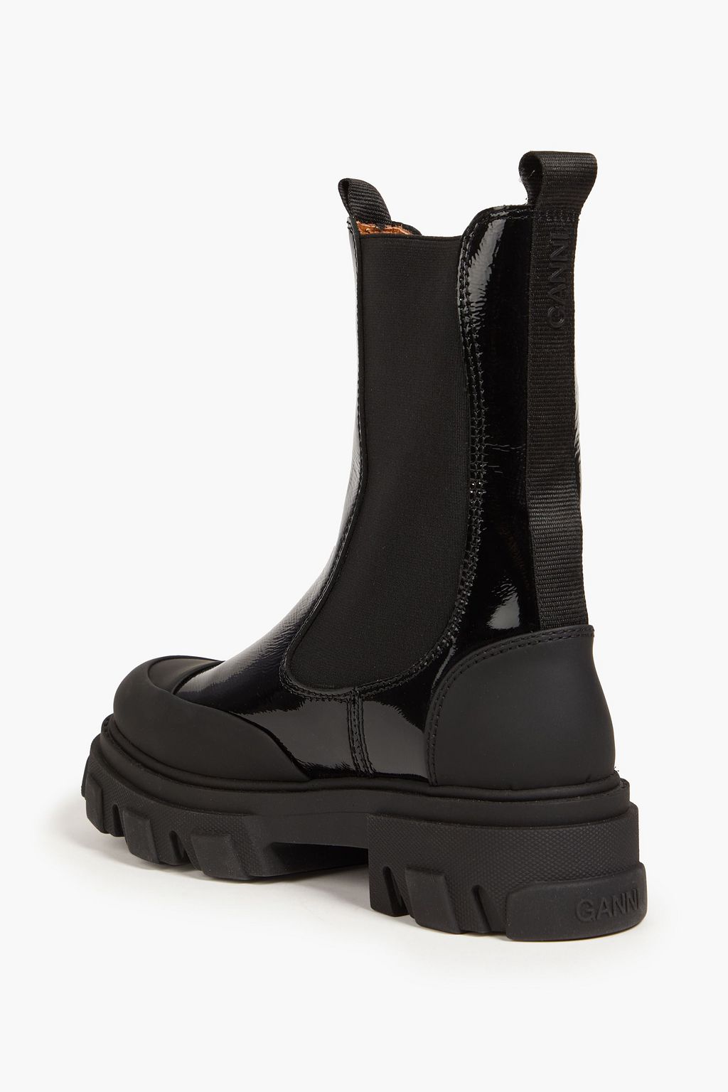 GANNI Crinkled patent-leather Chelsea boots