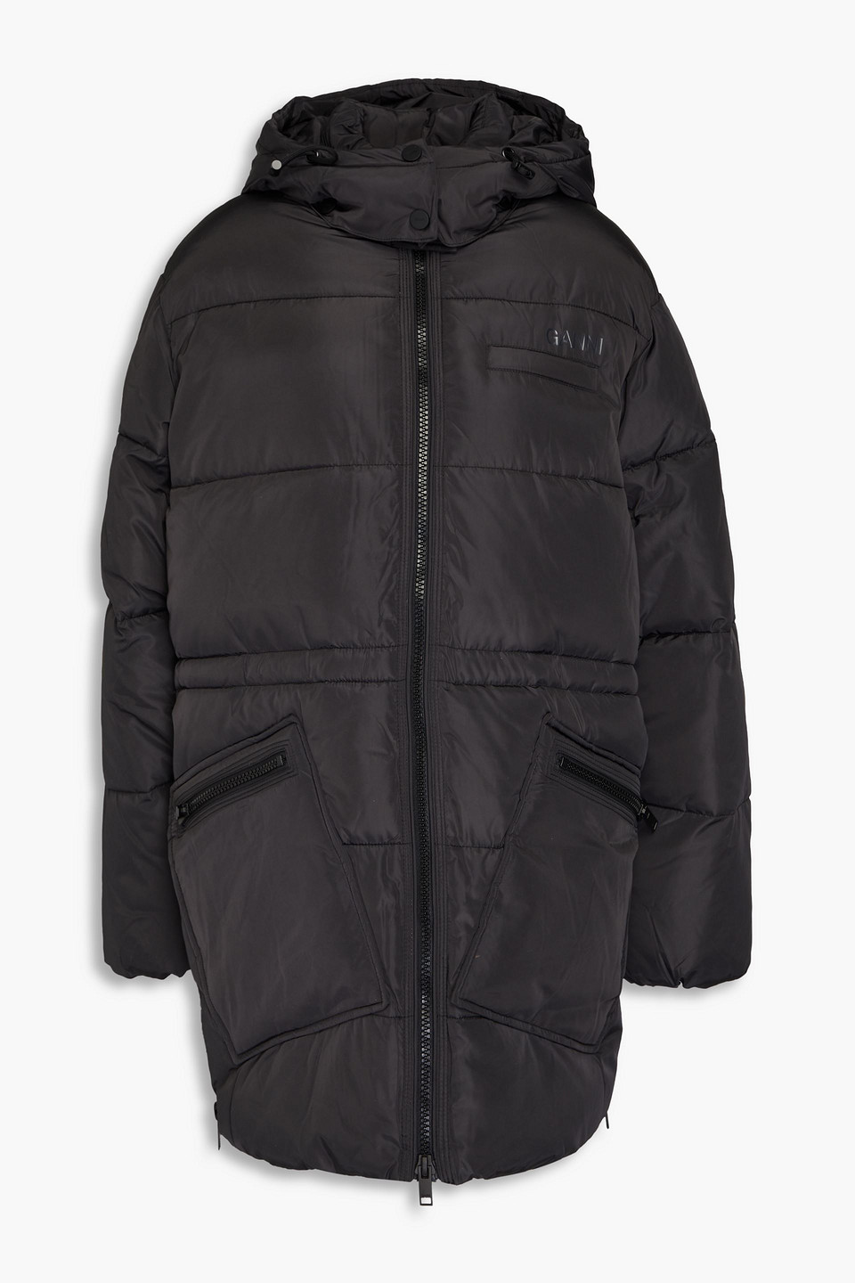 Ganni Quilted Shell Hooded Jacket In Black