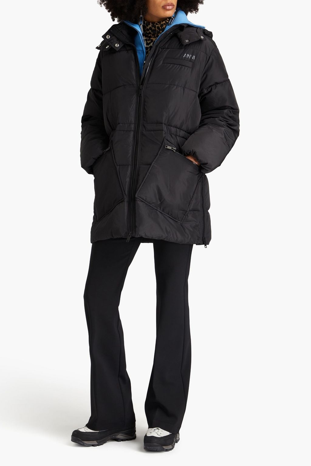 GANNI Quilted shell hooded coat