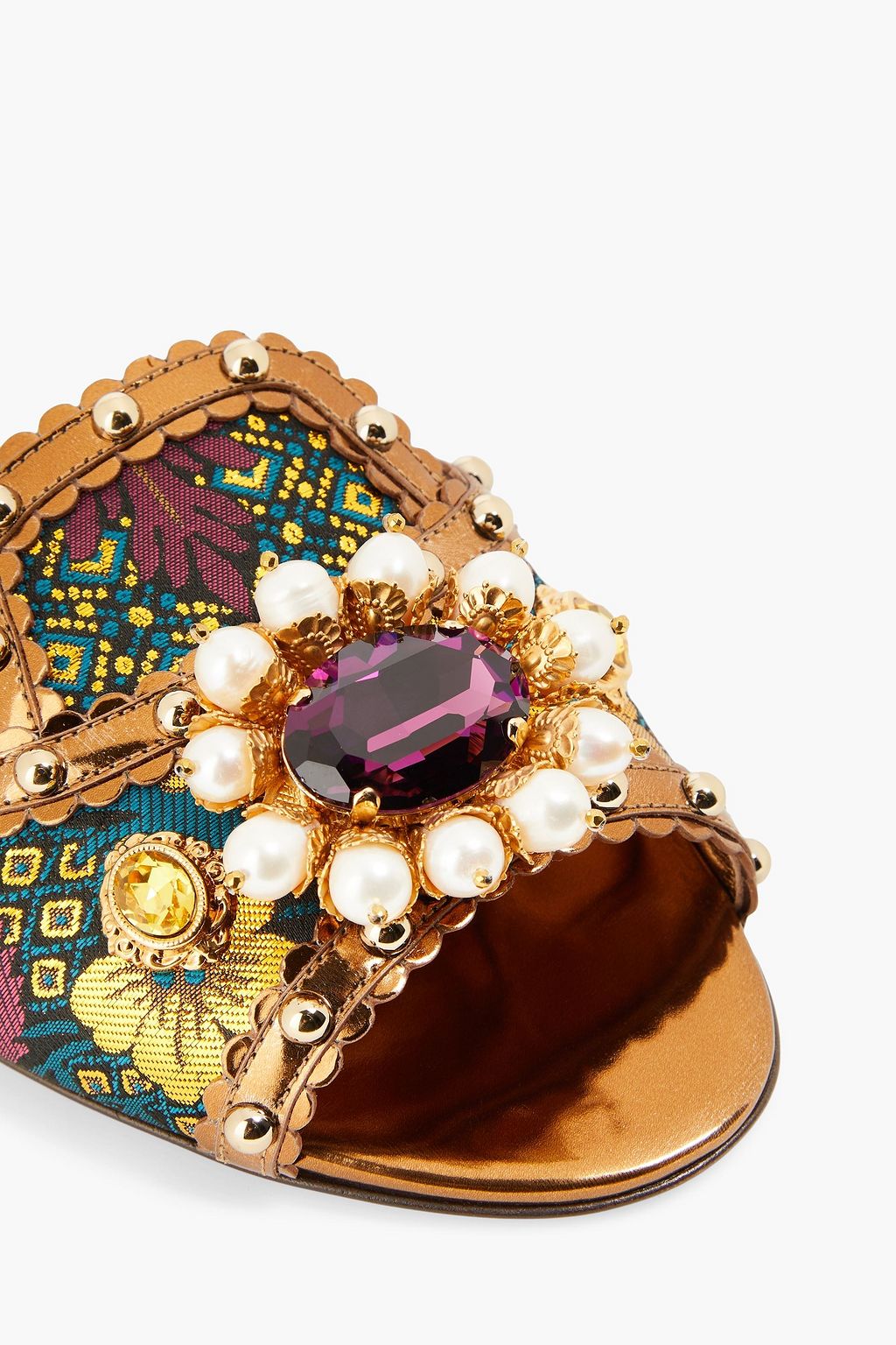 DOLCE&GABBANA حذاء سلايد مصنوع من الجاكار بحواف من الجلد وبتصميم مزركش