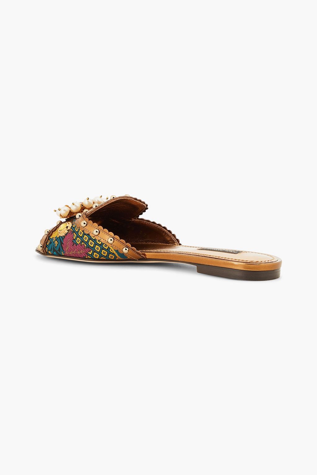 DOLCE&GABBANA حذاء سلايد مصنوع من الجاكار بحواف من الجلد وبتصميم مزركش