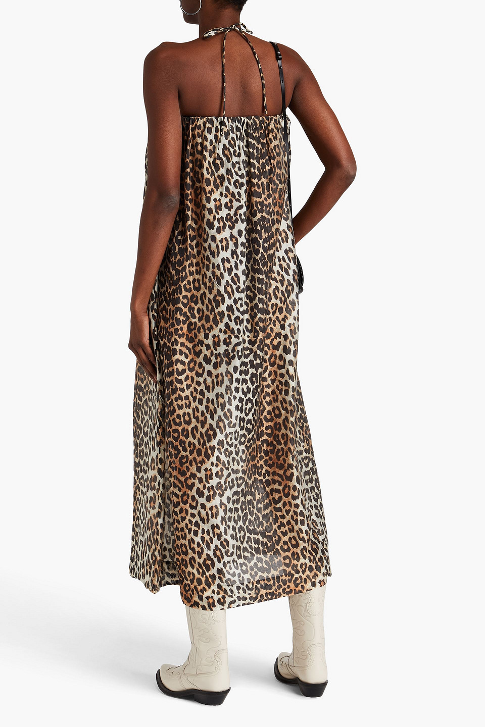Ganni Leopard-print Tencel-blend Voile Midi Dress In Animal Print