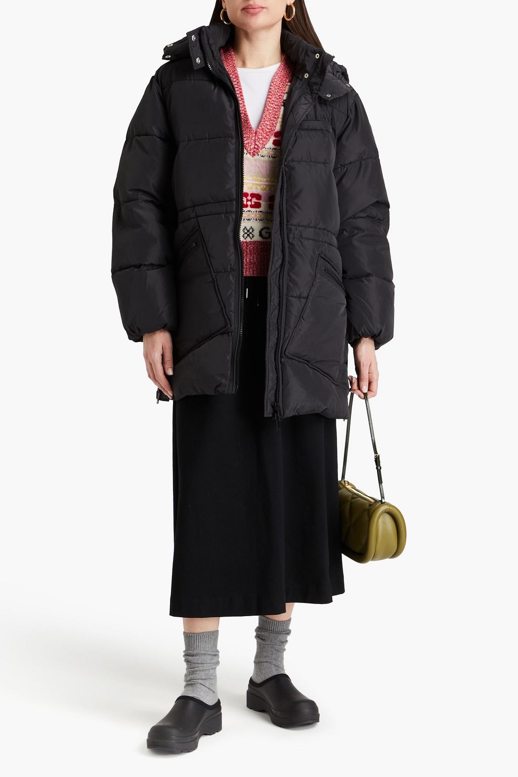 GANNI Appliquéd quilted shell hooded jacket