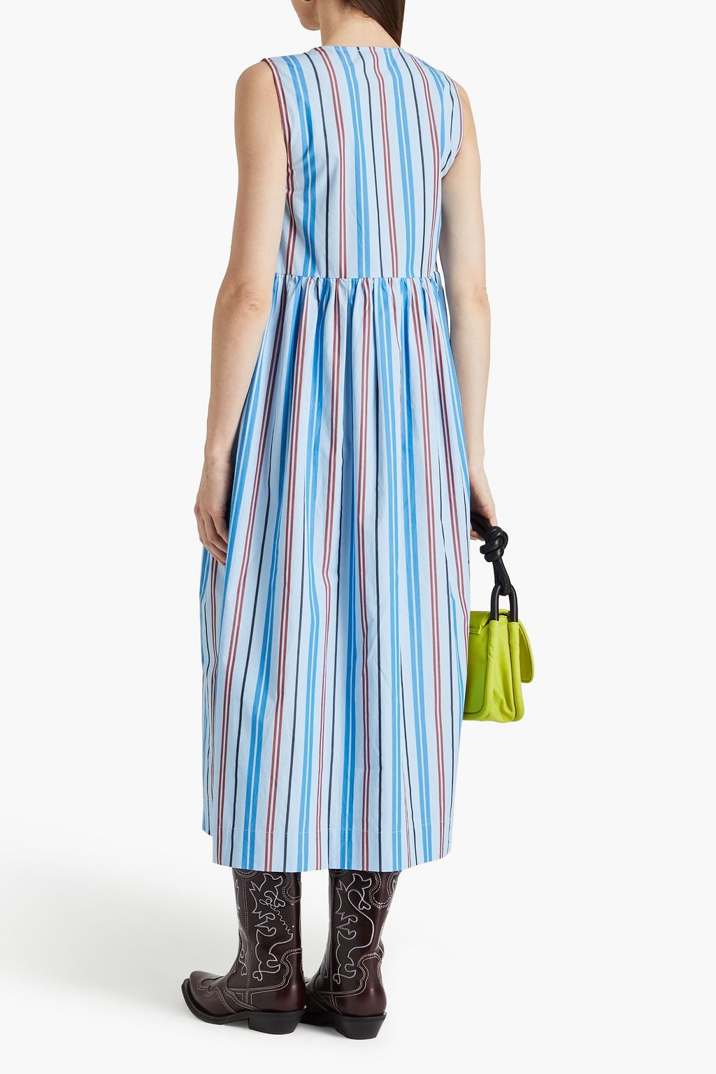 Strapless Striped Knit Poplin Dress