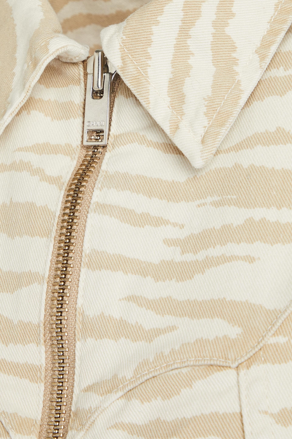 Ganni Zebra Print Denim Trapeze Shirtdress In Pale Khaki