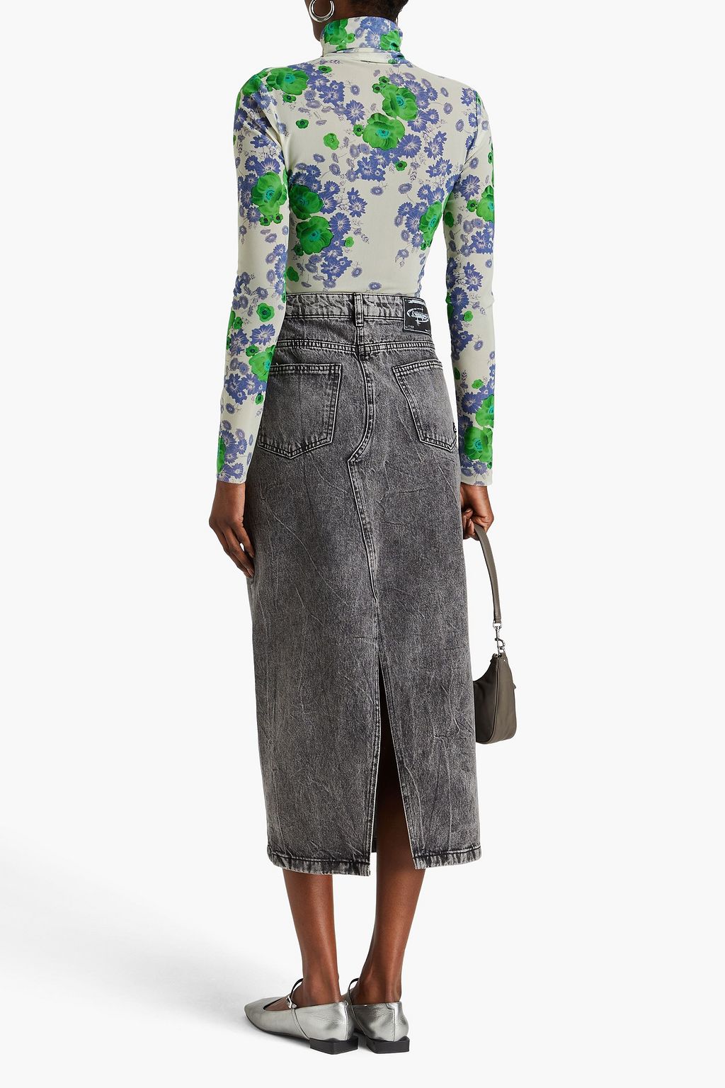 GANNI Floralprint stretchmesh turtleneck top THE