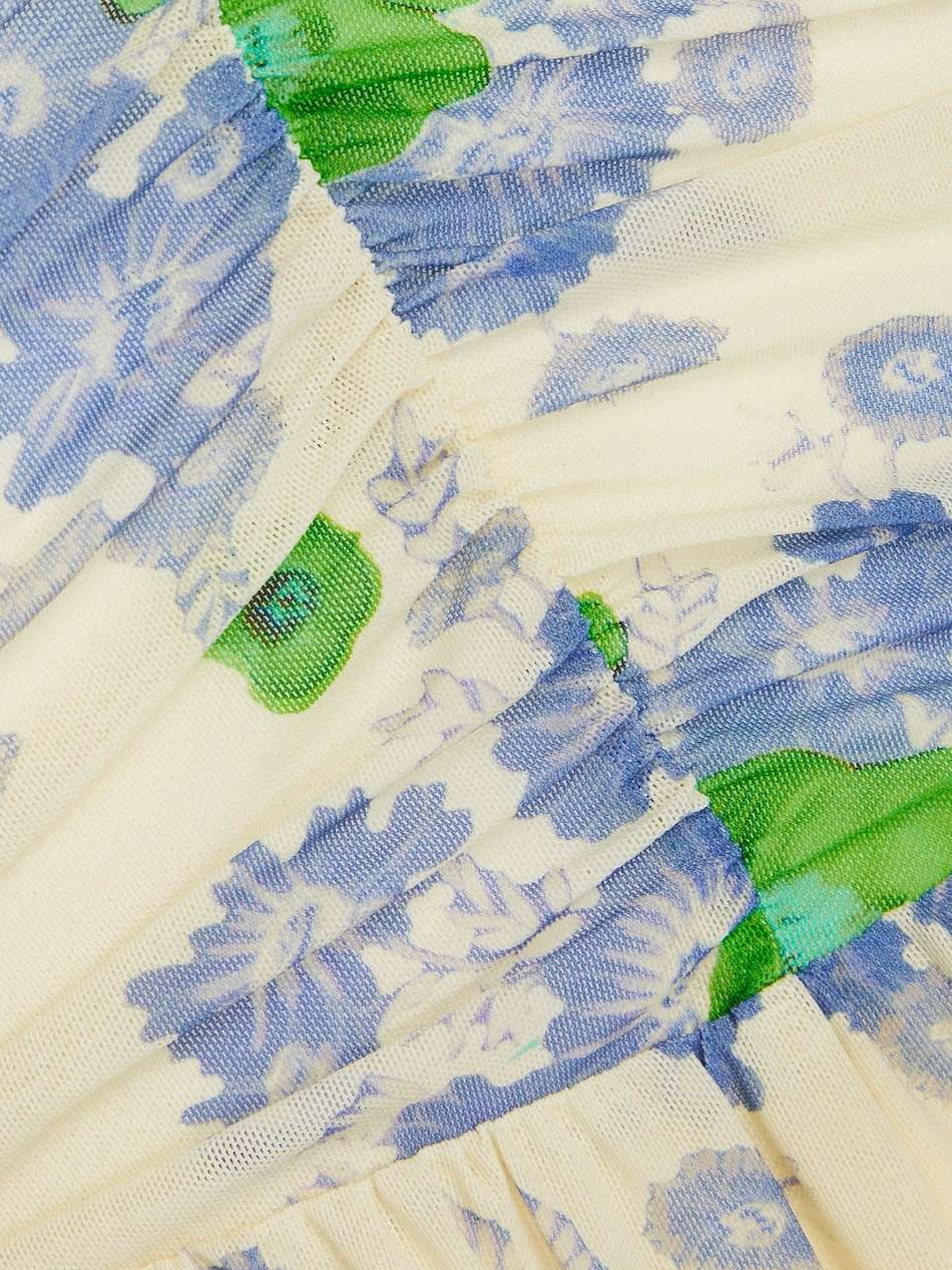 ruched floral-print stretch-mesh maxi dress