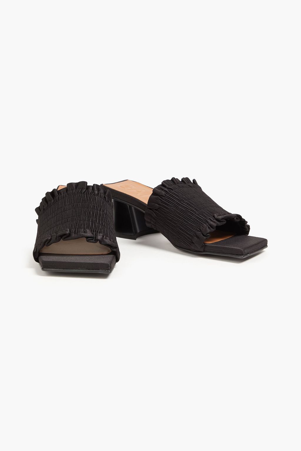 GANNI Shirred satin mules