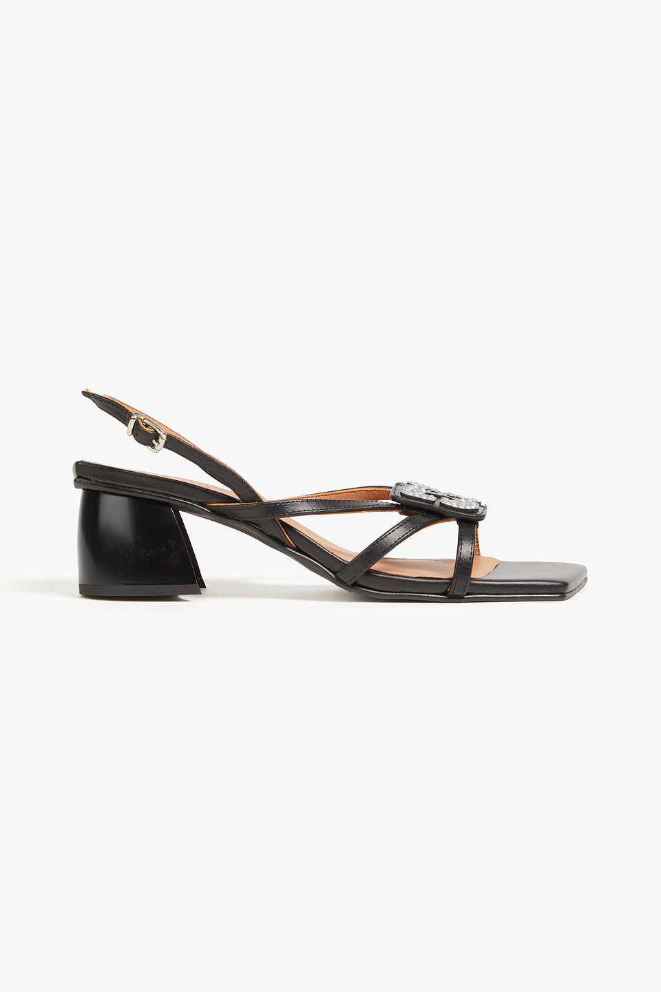 Ganni Embellished Faux Leather Sandals In Black
