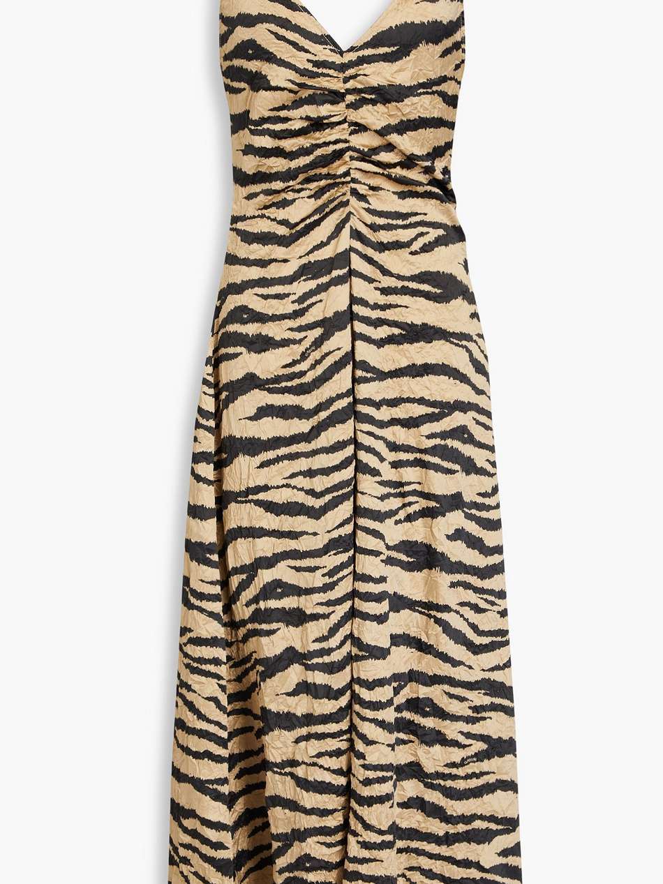 zebra-print crinkled-satin midi dress