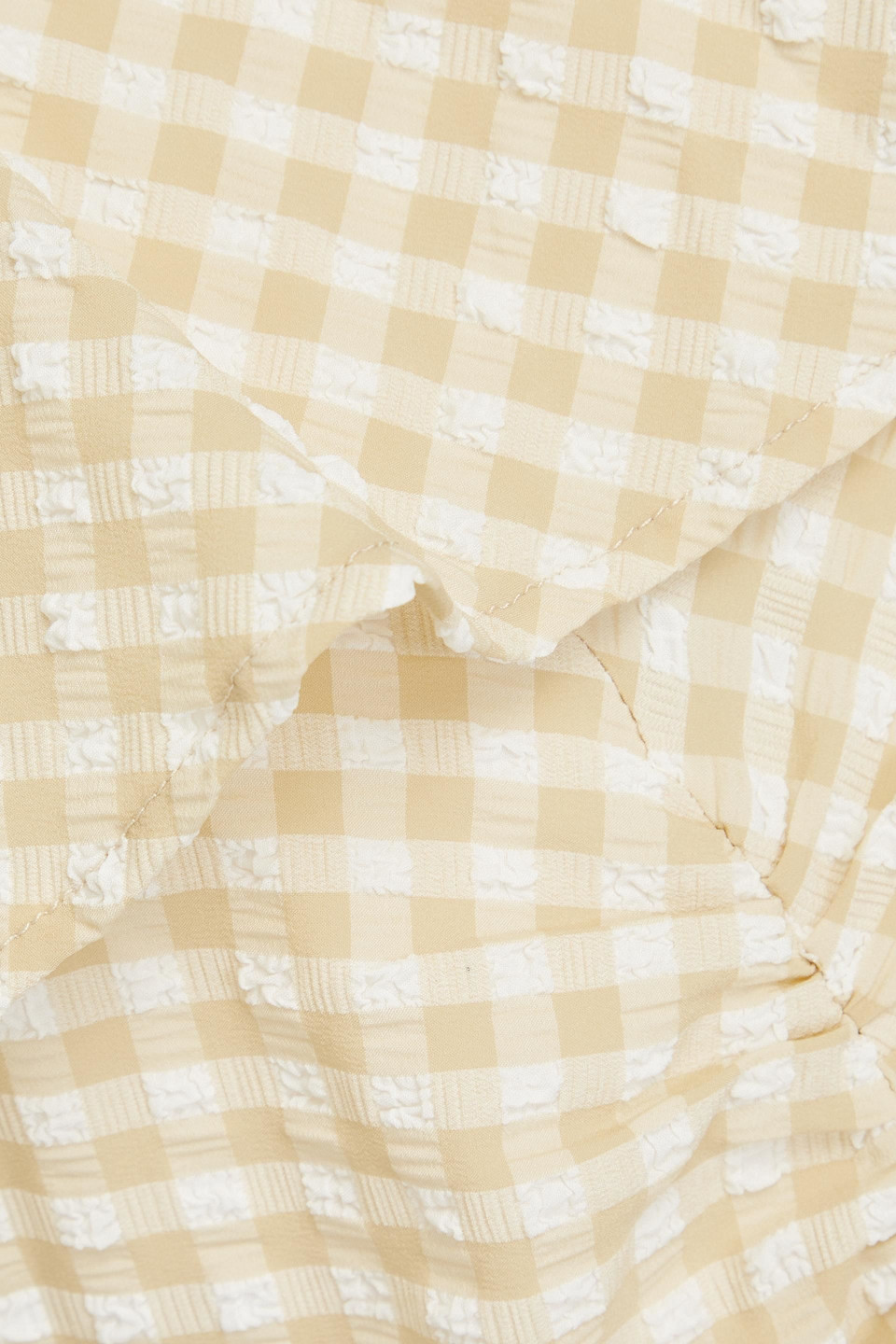 GANNI RUCHED GINGHAM SEERSUCKER MINI DRESS