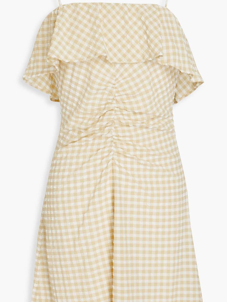 ruched gingham seersucker mini dress