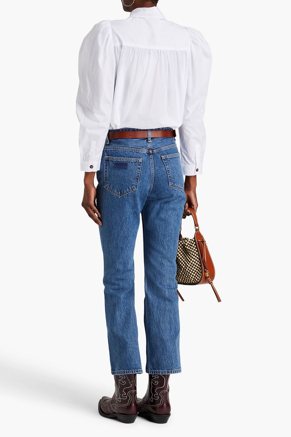 GANNI Gathered cotton-poplin shirt