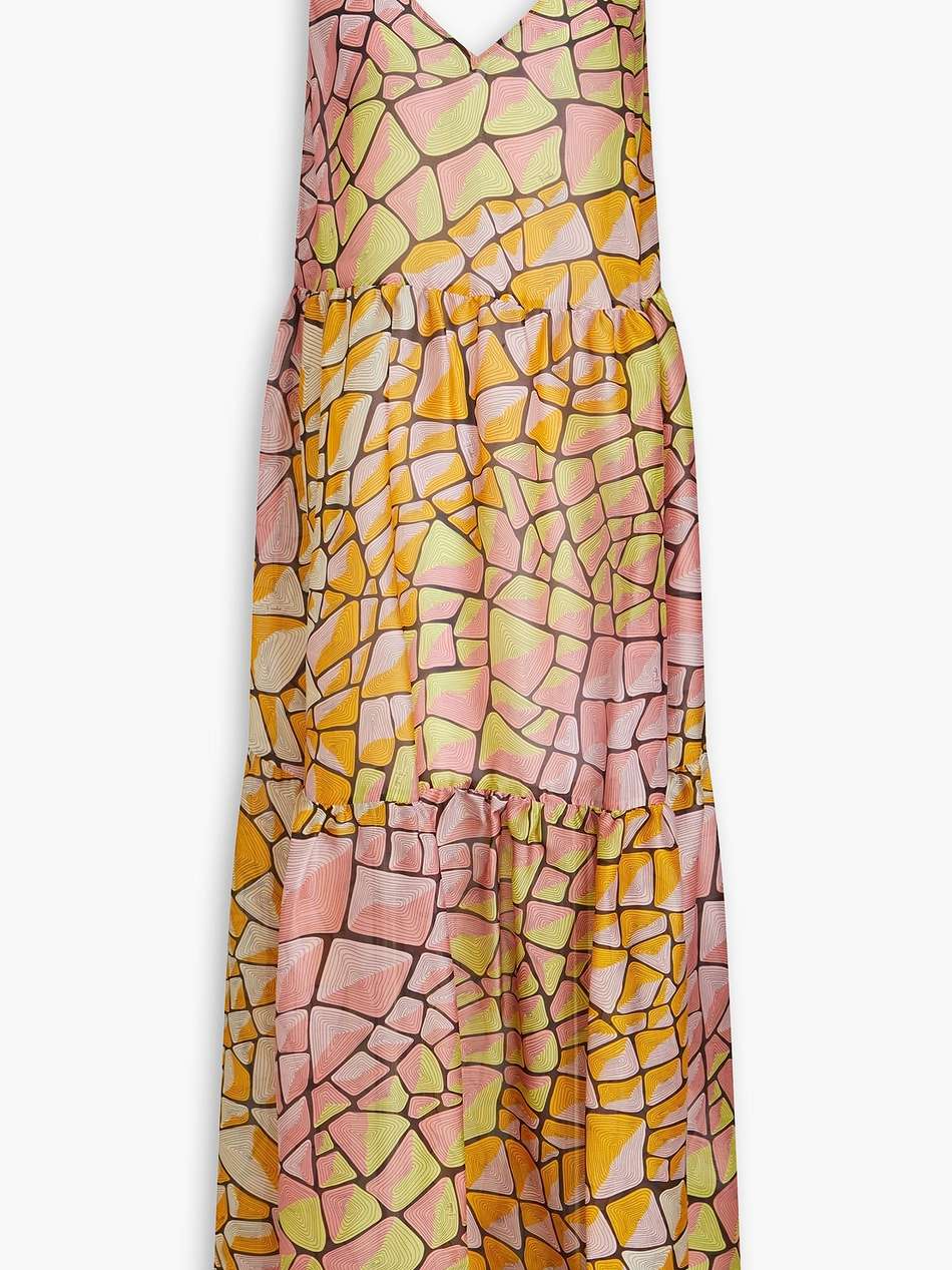 tiered printed silk-voile maxi dress