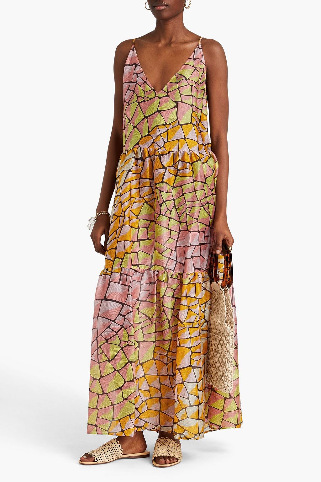 PUCCI Tiered printed silk-voile maxi dress
