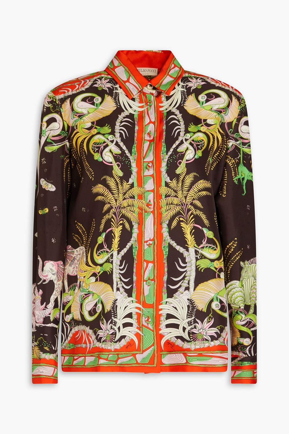 Pucci Printed Silk-twill Shirt In Dark Brown