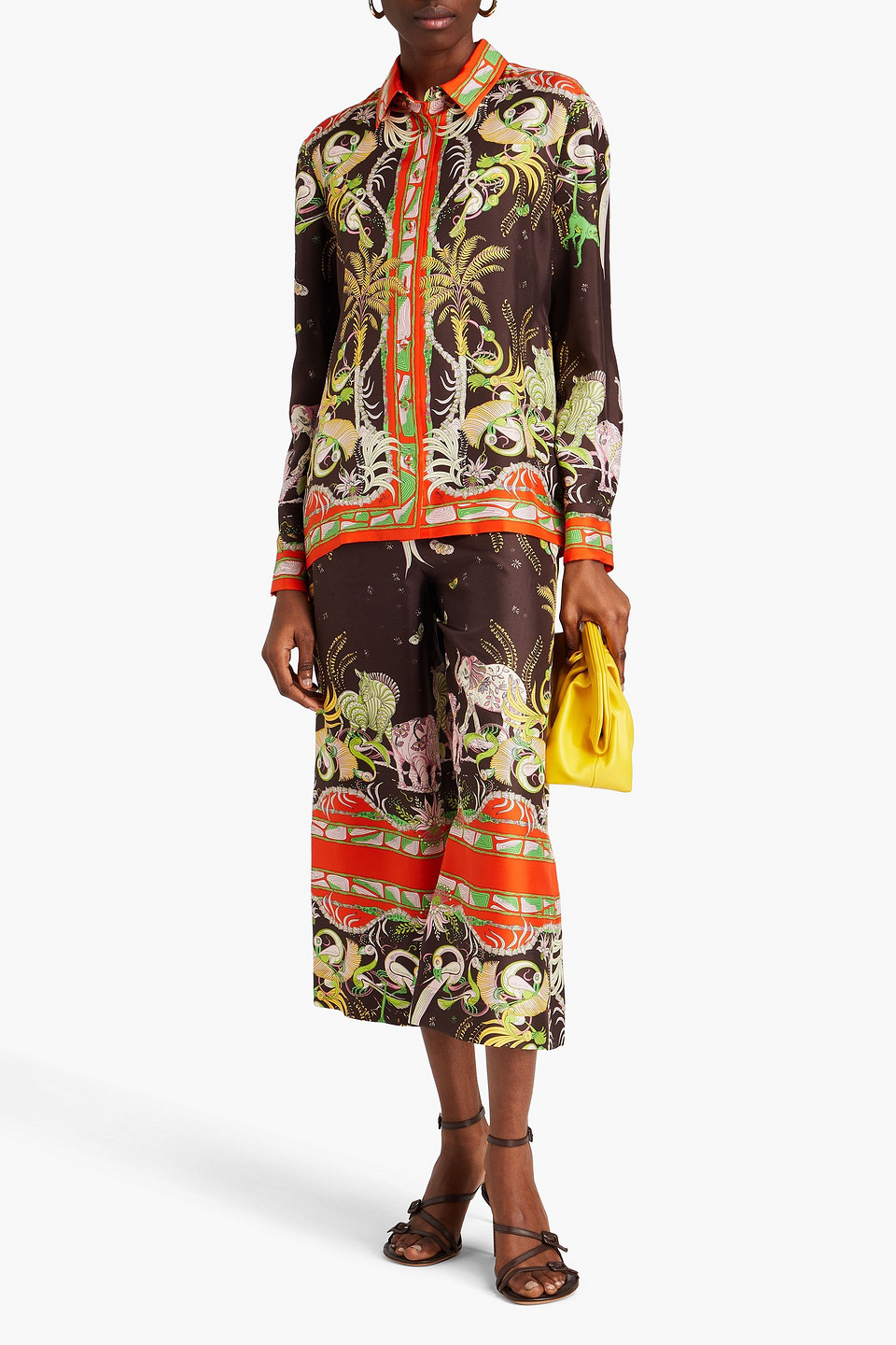 Pucci Printed Silk-twill Shirt In Dark Brown