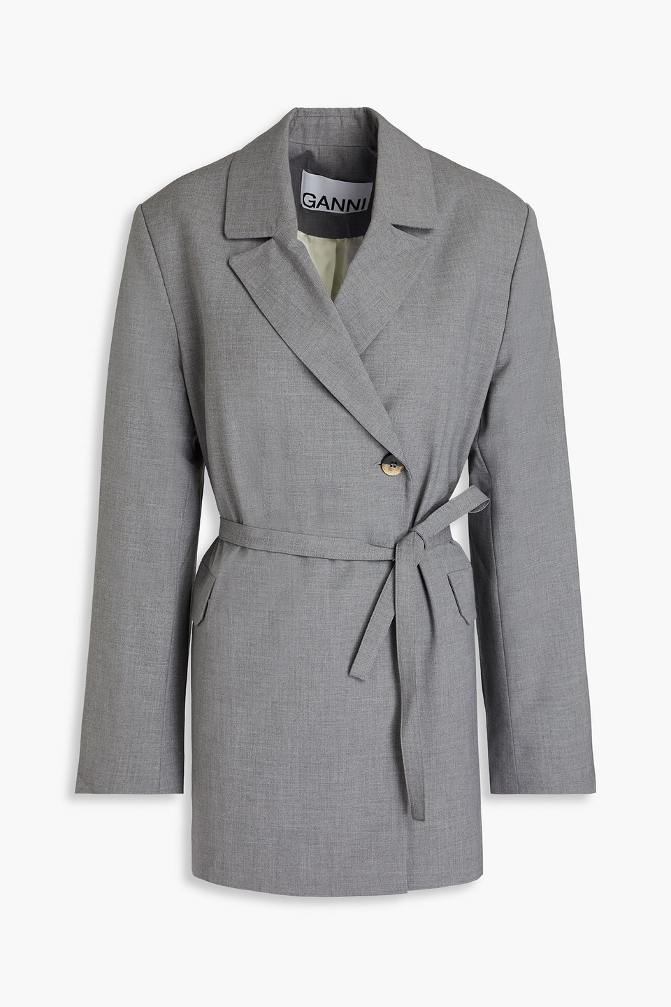 Ganni Twill Blazer In Grey