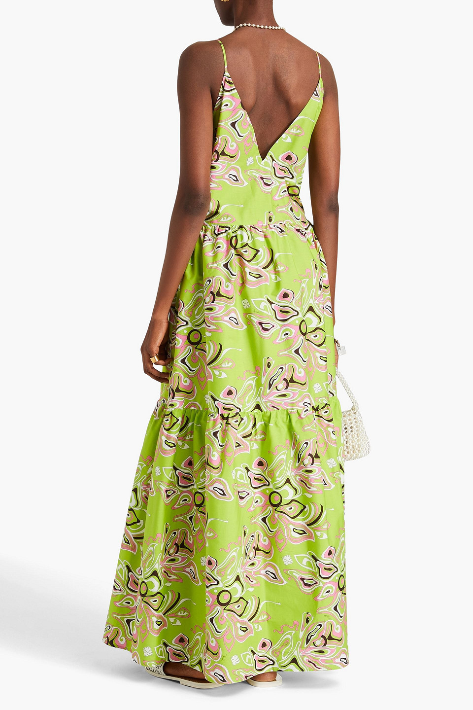 Shop Pucci Printed Cotton-poplin Maxi Dress In Lime Green