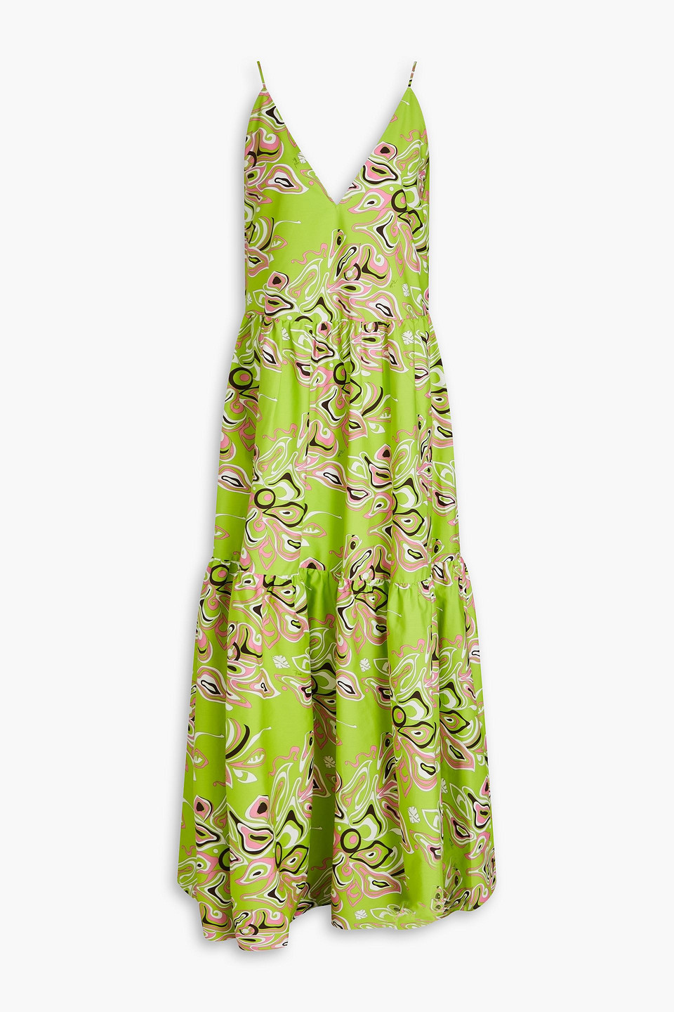 Pucci Printed Cotton-poplin Maxi Dress In Lime Green