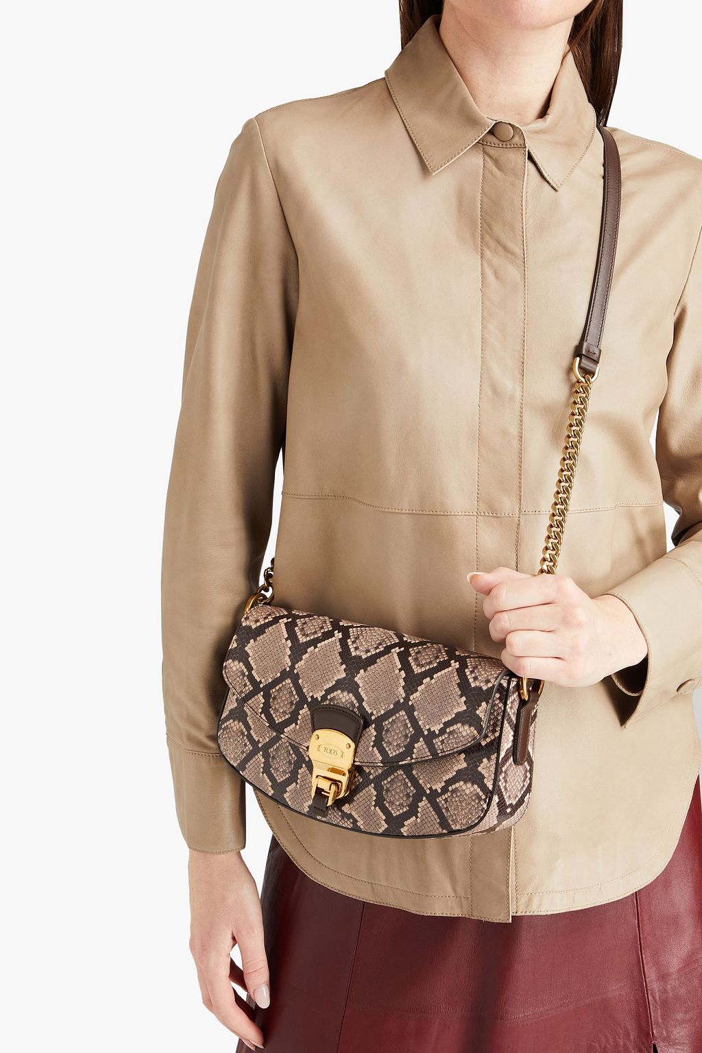 TOD'S Aoj Tracollina Demi-Lune snake-print leather cross-body bag
