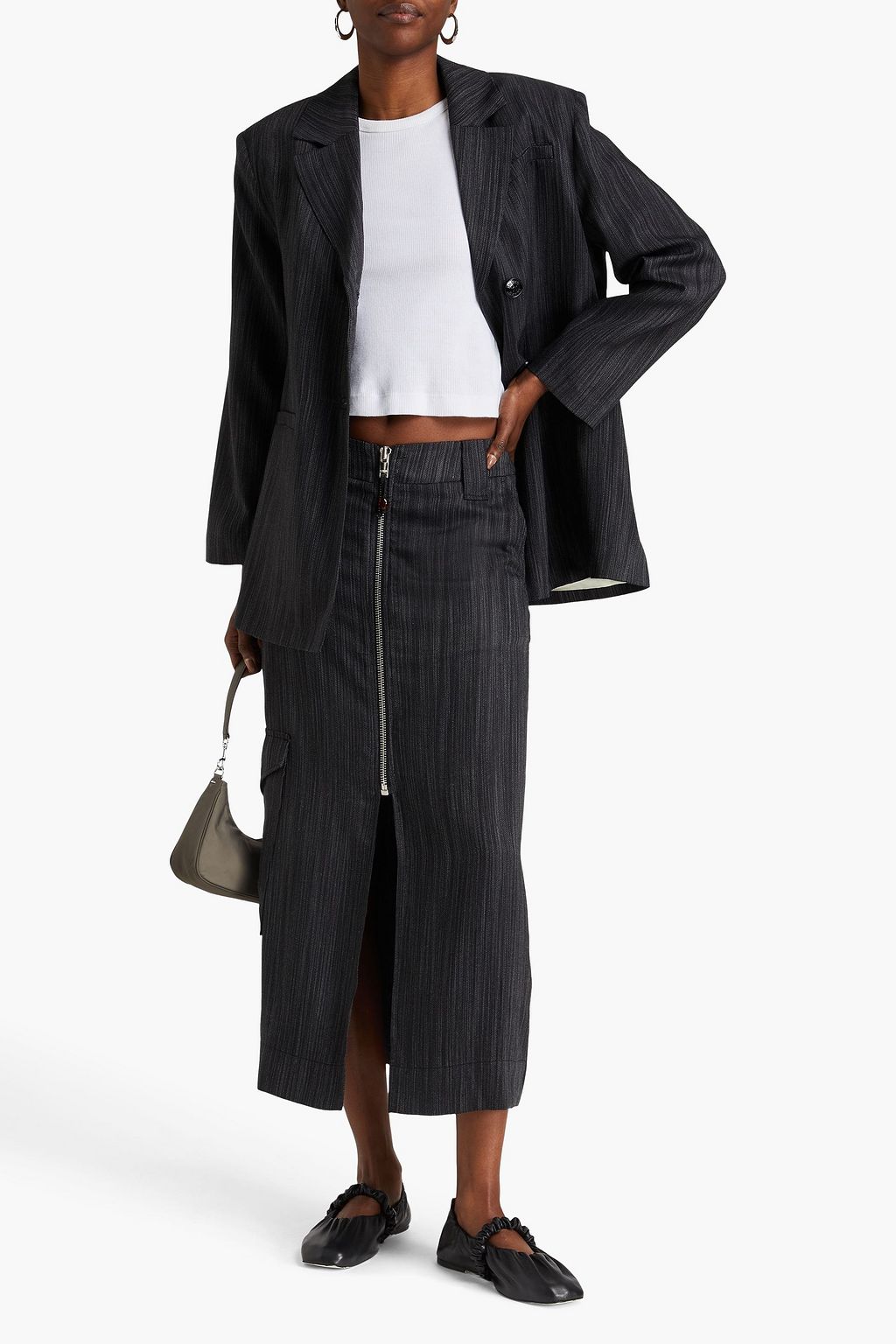 GANNI Midirock aus Twill mit Metallic-Effekt
