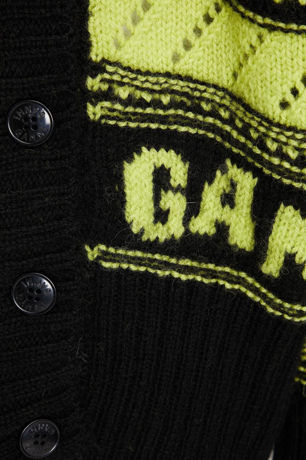 GANNI Two-tone pointelle-knit wool cardigan