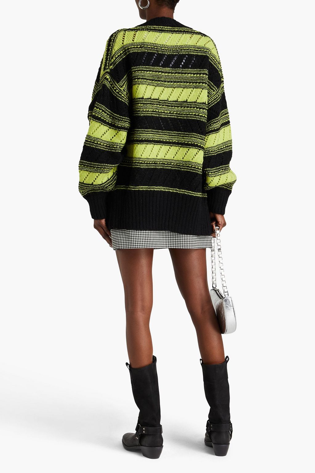 GANNI Two-tone pointelle-knit wool cardigan