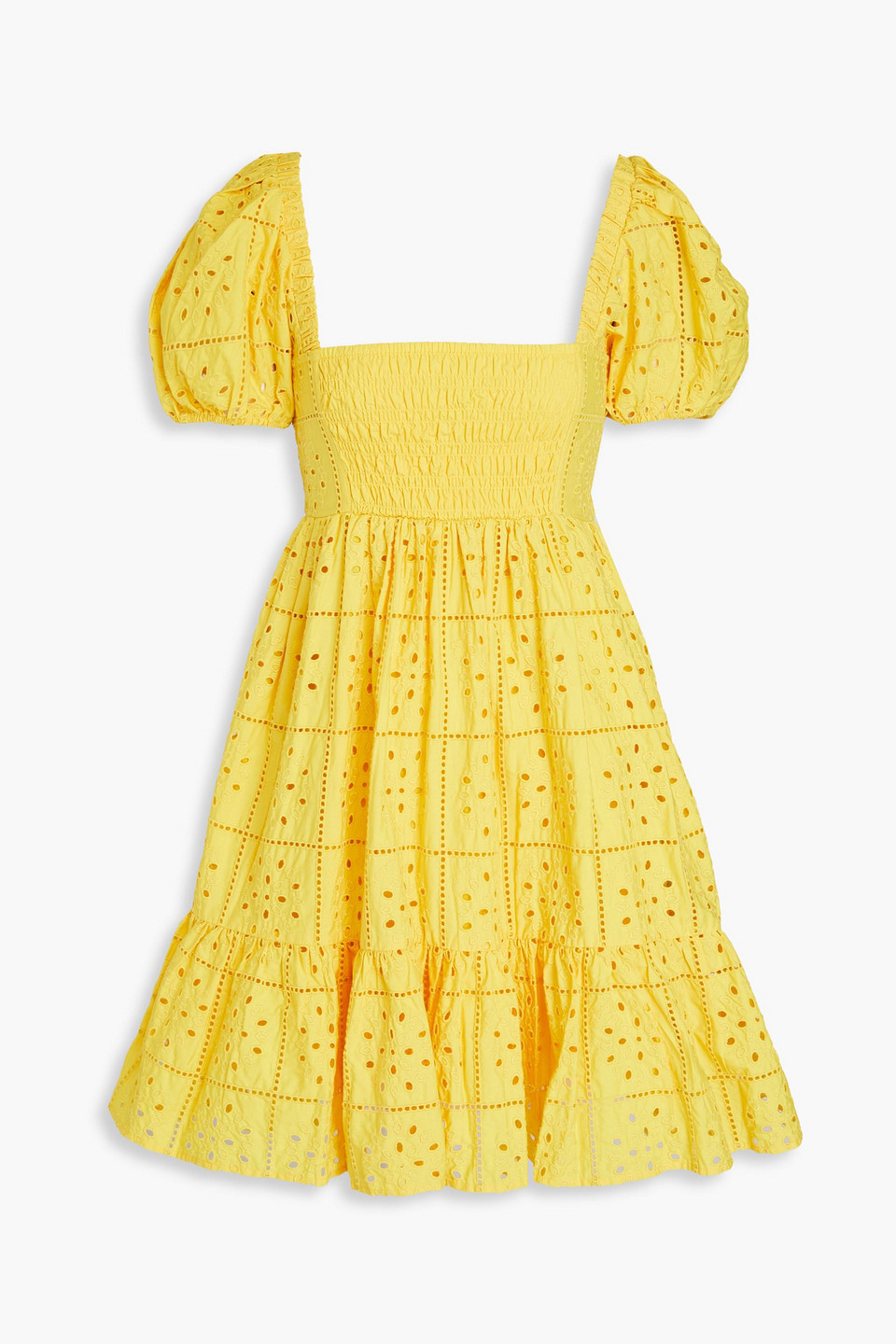 Ganni Broderie Anglaise Cotton Minidress In Yellow
