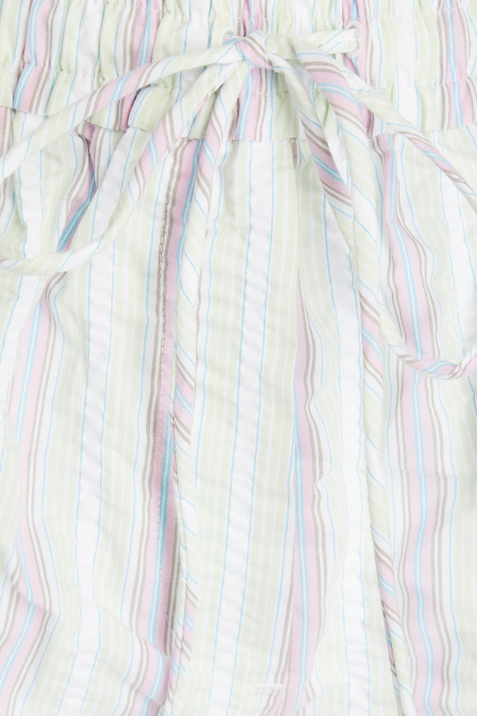 Ganni Striped Seersucker Shorts In Light Green