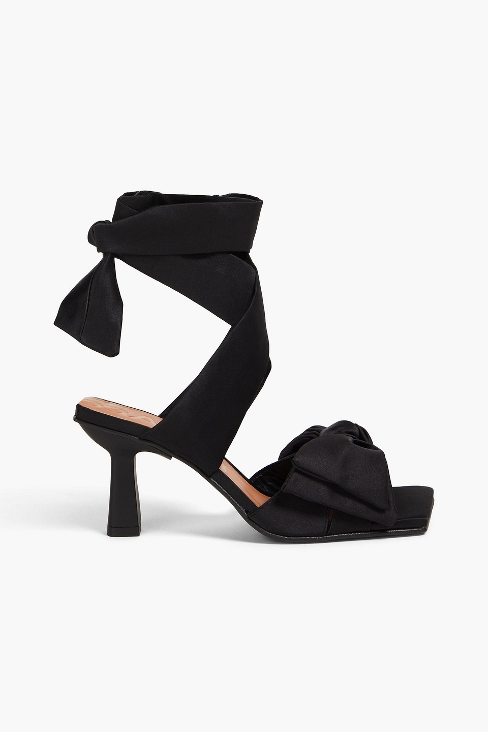 Ganni Bow-detailed Satin-twill Sandals In Black
