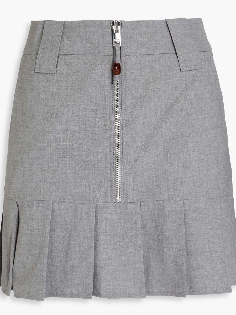 zip-detailed pleated woven mini skirt