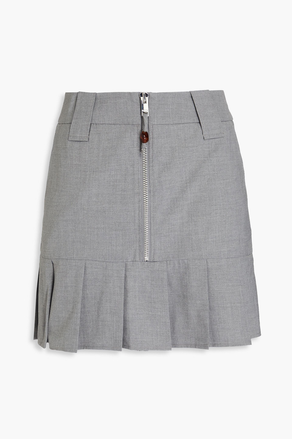 Zip-detailed pleated woven mini skirt