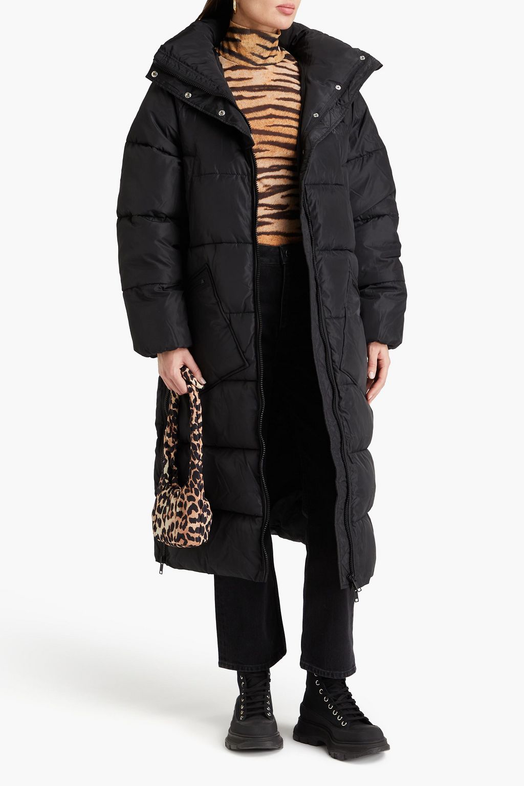 GANNI Logo-print quilted shell coat
