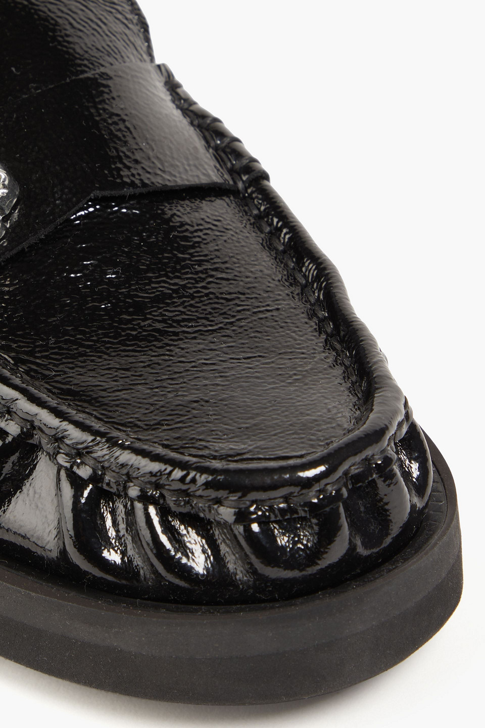 Ganni Embellished Patent-leather Loafers In Black