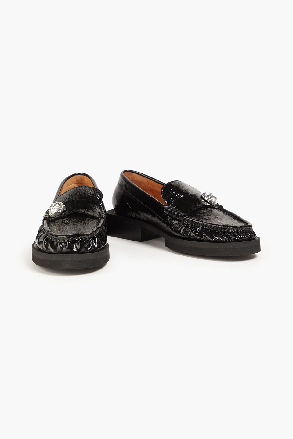 Ganni Embellished Patent-leather Loafers In Black